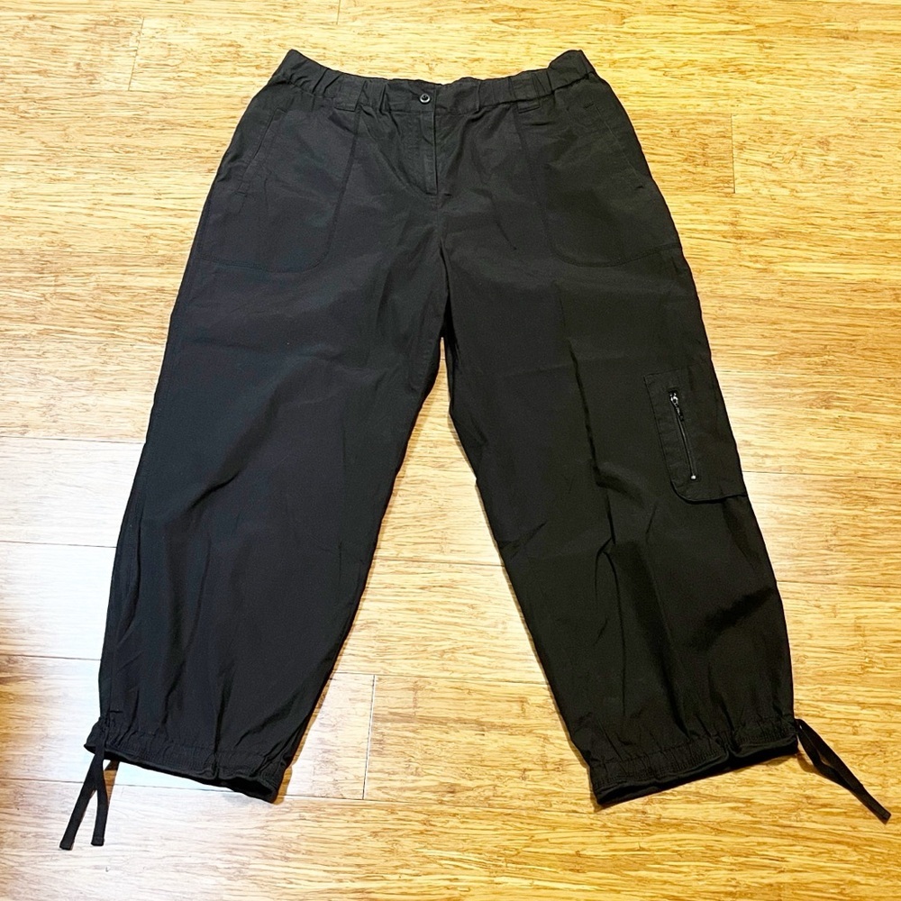 J. Jill Black wide leg, elastic waist 100% cotton pants, pockets, drawstring. 14